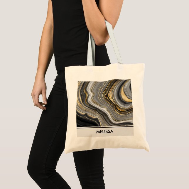 Modern Gold & Grey Agate Geode Gemstone Tote Bag (Front (Product))