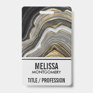 Modern Gold & Grey Agate Geode Mineral Monogram Badge