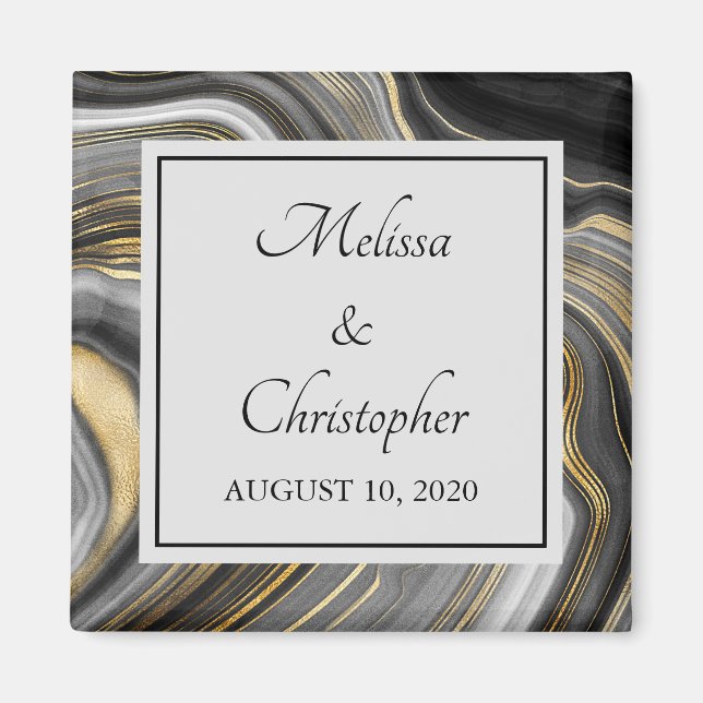 Modern Gold & Grey Agate Geode Mineral Wedding Magnet (Front)