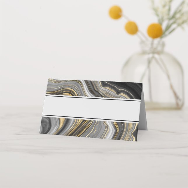 Modern Gold & Grey Agate Geode Place Card (Front)