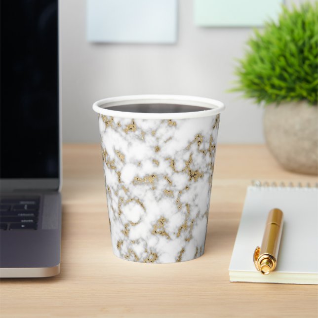 Modern Gold Grey Marble Paper Cups (Insitu)