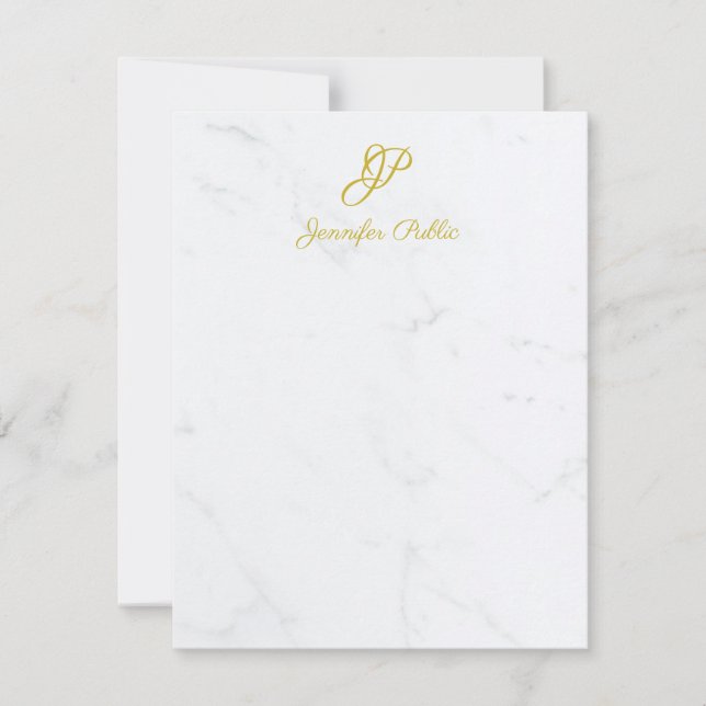 Modern Gold Hand Script Stationery Marble Template (Front)