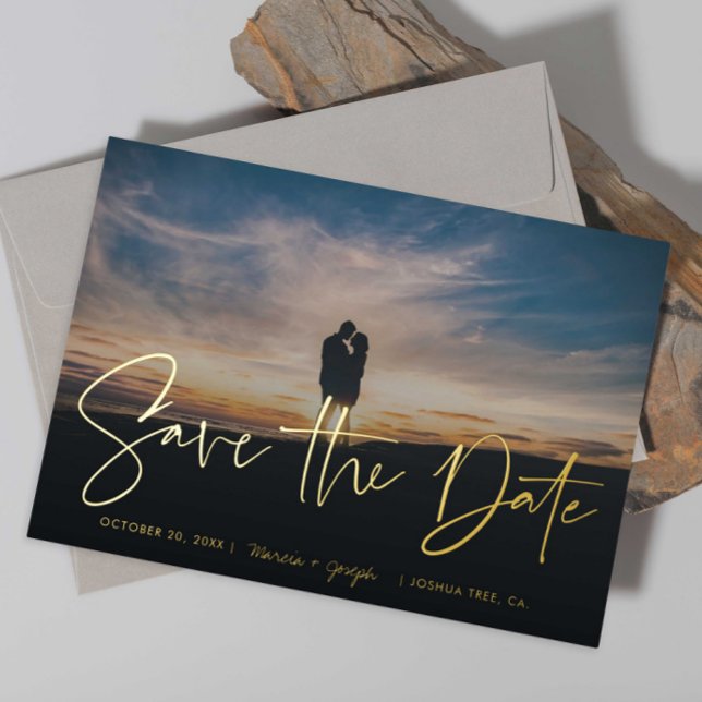 Modern Gold Handwriting Photo Save the Date (Creator Uploaded)
