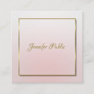 Modern Gold Handwritten Script Text Pink Template Square Business Card