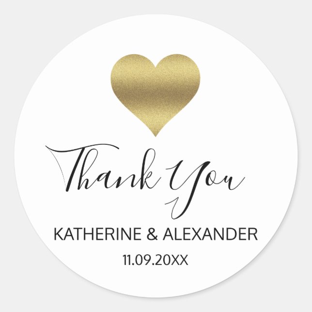 Modern Gold Heart Black White Wedding Seals (Front)