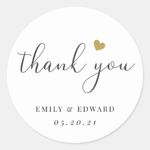 Modern Gold Heart Bridal Shower Wedding Favour Classic Round Sticker