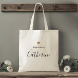 Modern Gold Heart Bridesmaid Tote Bag<br><div class="desc">Custom-designed tote bag for your bridesmaid featuring personalized name in modern hand calligraphy with gold heart design.</div>