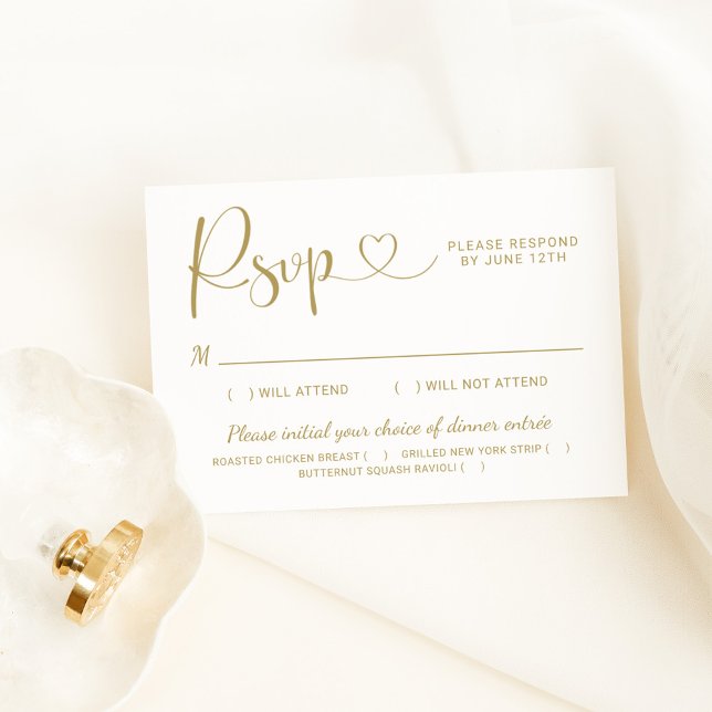 Modern Gold Heart Calligraphy Script Wedding RSVP Card (Creator Uploaded)