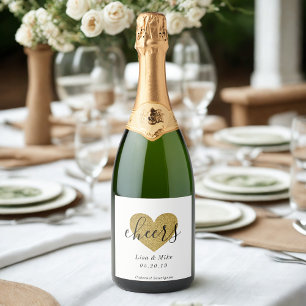 Modern Gold Heart Cheers Bridal Shower Wedding Sparkling Wine Label