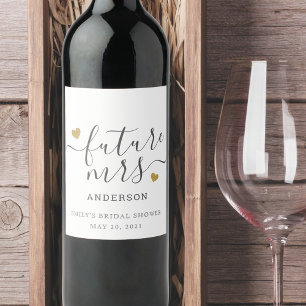 Modern Gold Heart Future Mrs. Bridal Shower Wine Label