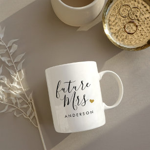 Modern Gold Heart Future Mrs. Engagement Gift Coffee Mug
