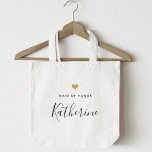 Modern Gold Heart Maid of Honour Tote Bag<br><div class="desc">Custom-designed tote bag for your maid of honour featuring personalized name in modern hand calligraphy with gold heart design.</div>