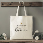 Modern Gold Heart Maid of Honour Tote Bag<br><div class="desc">Custom-designed tote bag for your maid of honour featuring personalized name in modern hand calligraphy with gold heart design.</div>