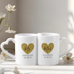 Modern Gold Heart Mr. and Mrs. Newlyweds Wedding Coffee Mug Set<br><div class="desc">Custom-designed lovers mug set for the couple/newlyweds/bride and groom featuring Mr. and Mrs. modern hand calligraphy on stylish gold glitter hearts. Personalize with Last name and wedding date.</div>