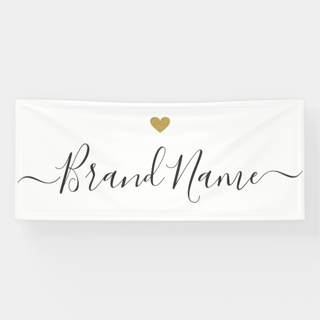 Modern Gold Heart Personalized Business Logo Name Banner (Horizontal)
