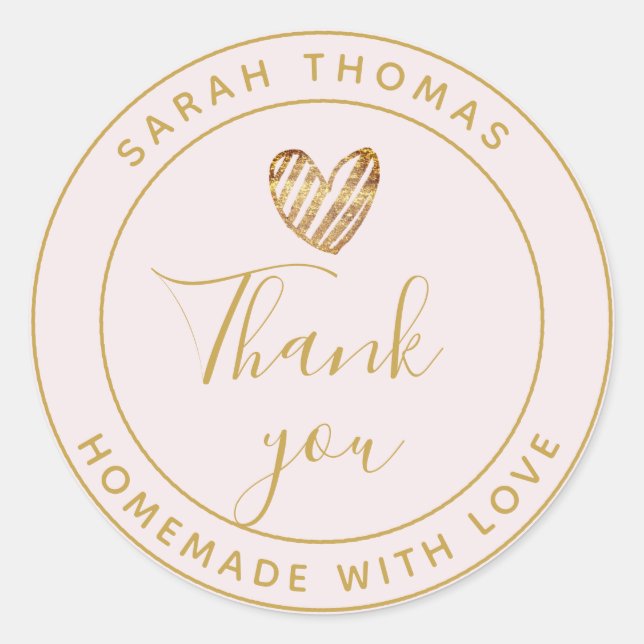 Modern Gold Heart Personalized Homemade with Love  Classic Round Sticker (Front)