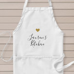 Modern Gold Heart Personalized Name Baking Apron<br><div class="desc">Custom-designed stylish monogrammed apron featuring gold heart and personalized name in modern hand calligraphy.</div>