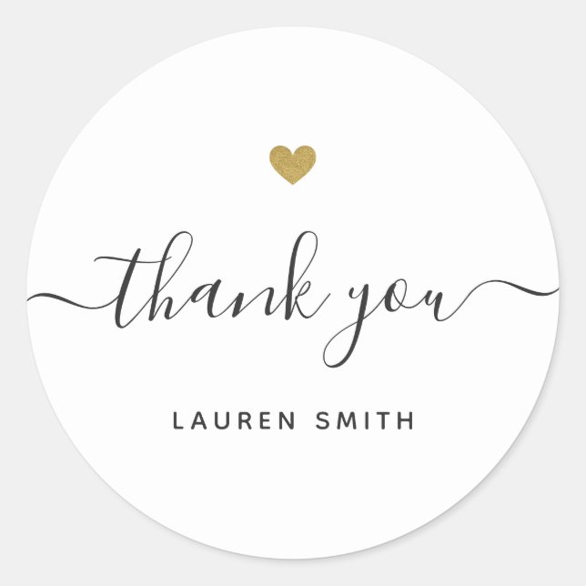 Modern Gold Heart Personalized Thank You Classic Round Sticker (Front)
