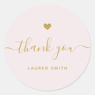 Modern Gold Heart Personalized Thank You Pink Classic Round Sticker