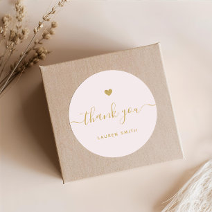 Modern Gold Heart Personalized Thank You Pink Classic Round Sticker