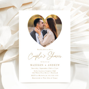 Modern Gold Heart Photo Couple's Shower Invitation