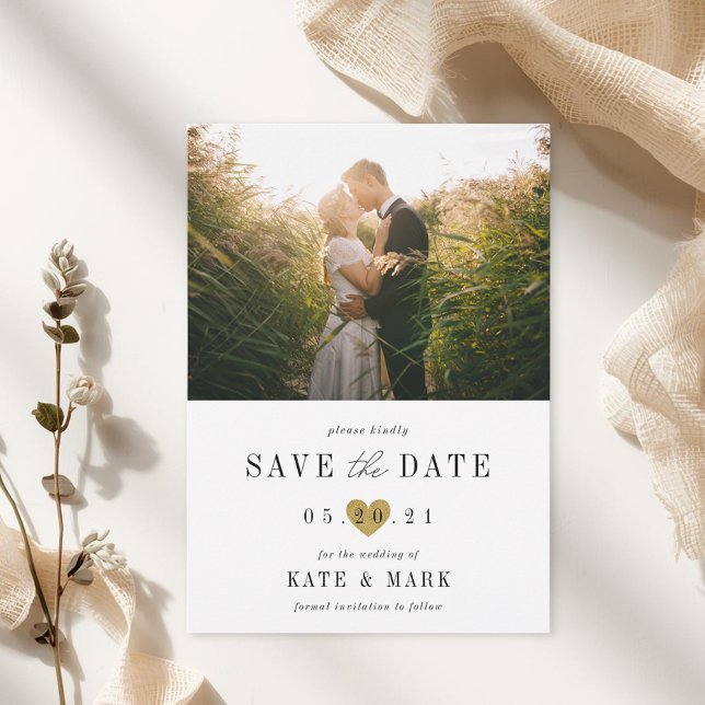 Modern Gold Heart Photo Wedding Save The Date (Creator Uploaded)
