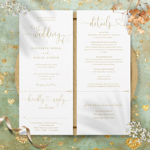 Modern Gold Heart Script All In One Wedding Invitation