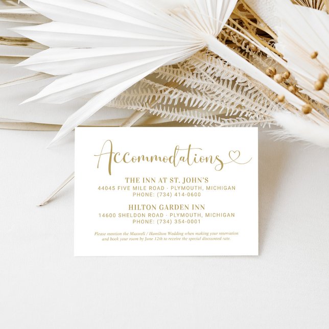 Modern Gold Heart Script Wedding Accommodations Enclosure Card (Creator Uploaded)