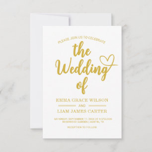 Modern Gold Heart Script Wedding Invitation