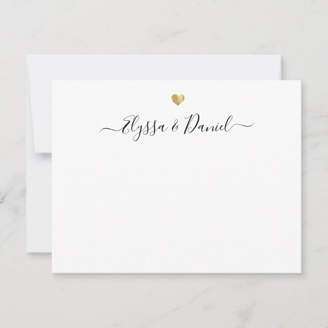 Modern Gold Heart Thank you Script Custom Name Card (Front)