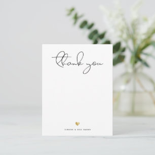 Modern Gold Heart Thank you Script Note Card