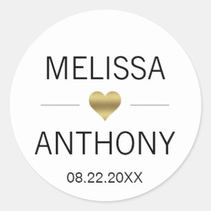 Modern Gold Heart White Wedding Monogram Seals