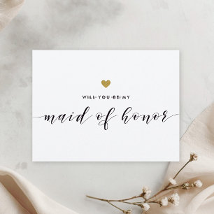 Modern Gold Hearts Be My Maid of Honour Invitation Postcard
