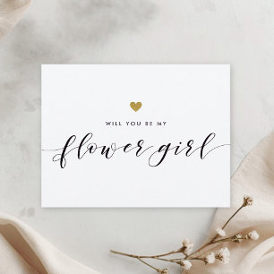 Modern Gold Hearts Will You Be My Flower Girl Invitation Postcard