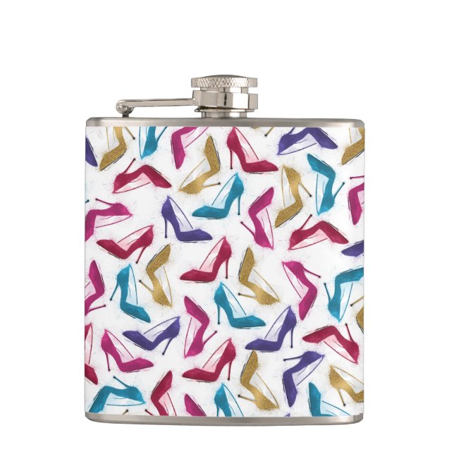 Modern Gold High Heels Watercolor Hip Flask (Front)