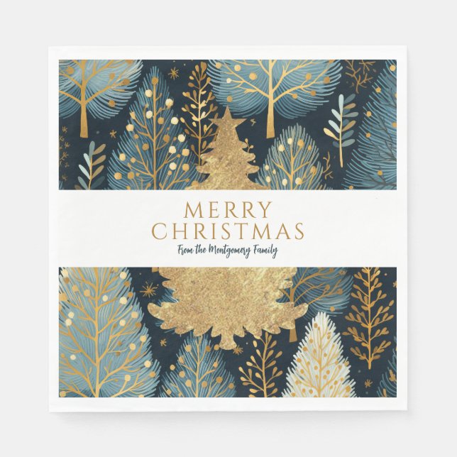 Modern Gold Holiday Forest Custom Christmas Napkin (Front)