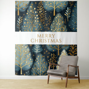 Modern Gold Holiday Forest Merry Christmas Tapestry
