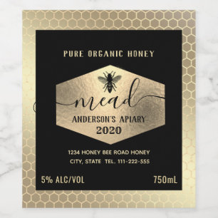Modern gold honey comb mead honey bee wine label