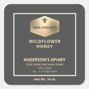 Modern gold honeybee honey jar label