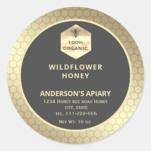 Modern gold  honeybee honey jar label