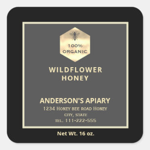 Modern gold honeybee honey jar label