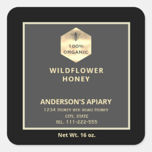 Modern gold  honeybee honey jar label