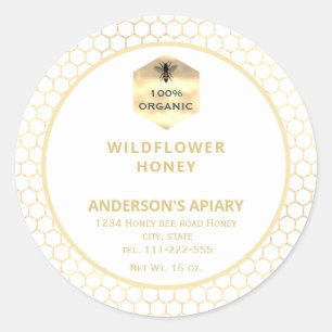 Modern gold  honeybee honey jar label