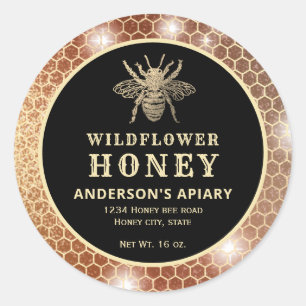 Modern gold  honeybee honey jar label