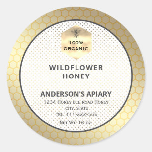 Modern gold honeybee honey jar label
