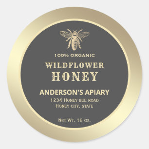 Modern gold  honeybee honey jar label