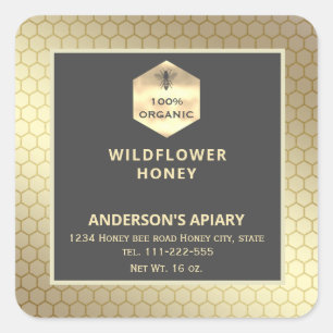 Modern gold honeybee honey jar label