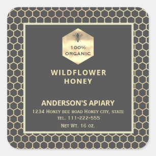 Modern gold honeybee honey jar label