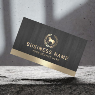 Modern Gold Horse Logo Elegant Wood Equine Business Card