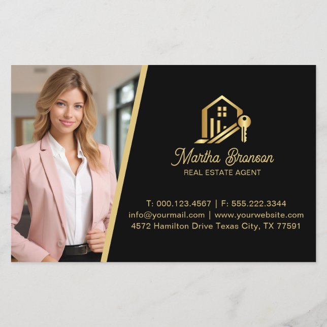 Modern Gold House Key Real Estate Agent Flyer (Back)